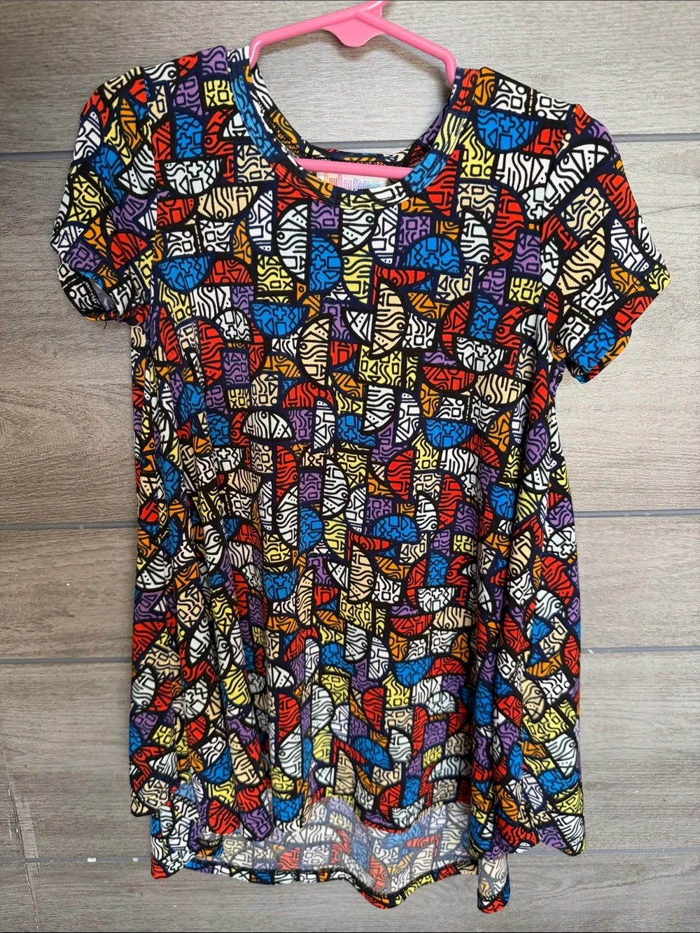 LuLaRoe Girls' Multicolor Geometric Short Sleeve Dress